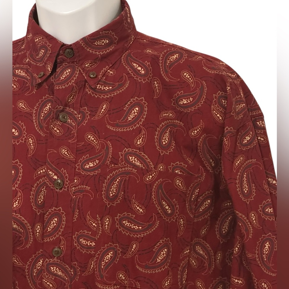VINTAGE Chaps Ralph Lauren Shirt Mens Paisley Burgundy Cotton Button‎ Down M